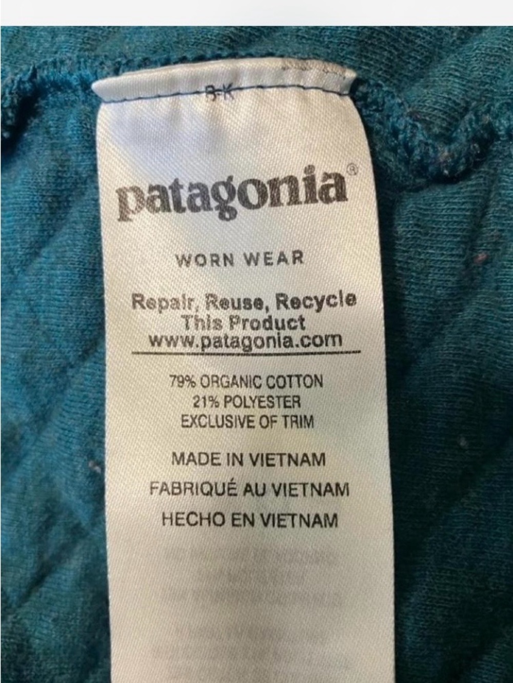 Patagonia Teal Blue Quilted Snap Pullover Organic Cotton Women’s Size Small - Picture 5 of 5